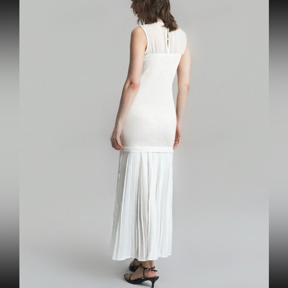 White ruched contrasting drop waist stretchy knit midi maxi dress - Picture 2 of 3